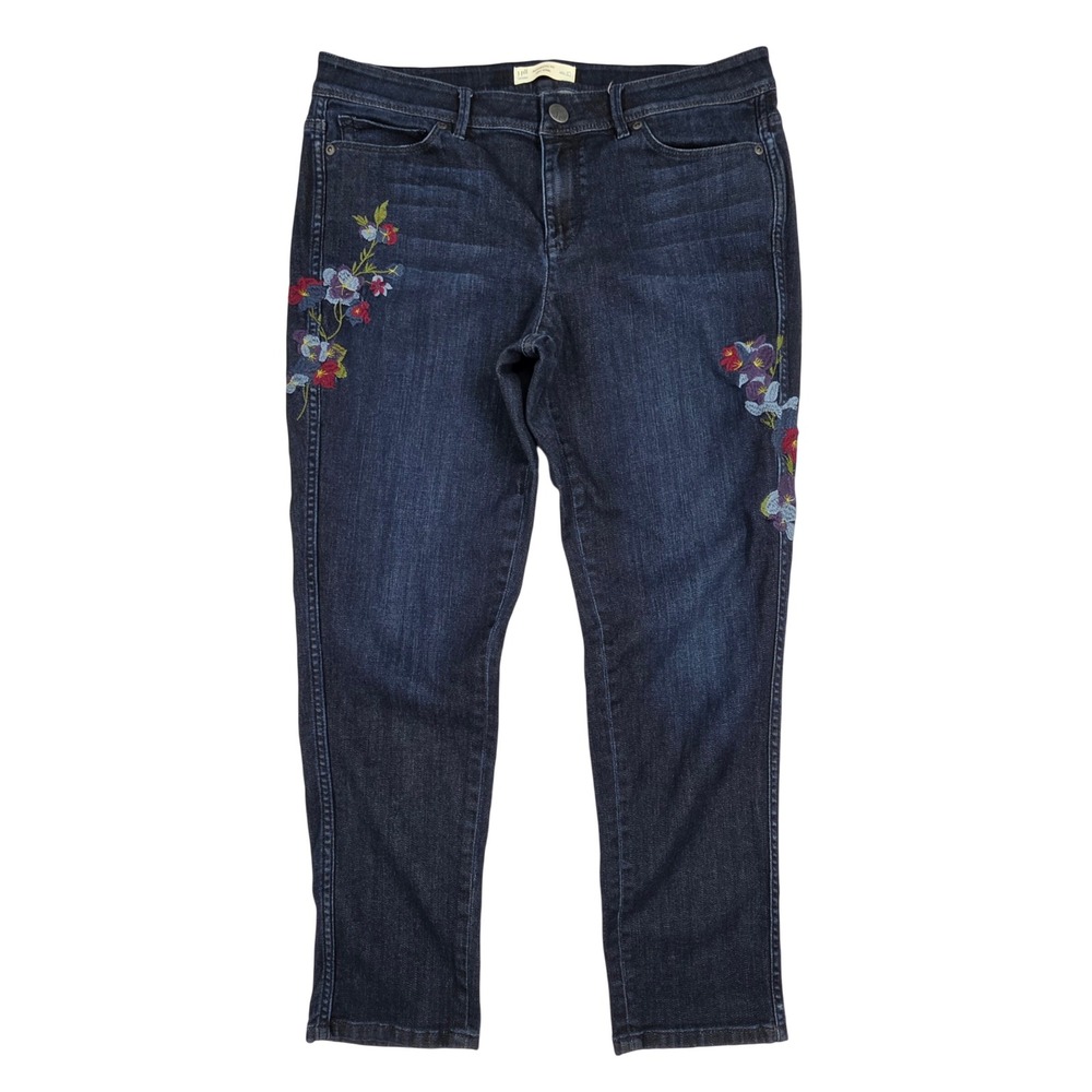 J. Jill Authentic Fit Slim Ankle Embroidered Floral Jeans Dark Wash Size 10
